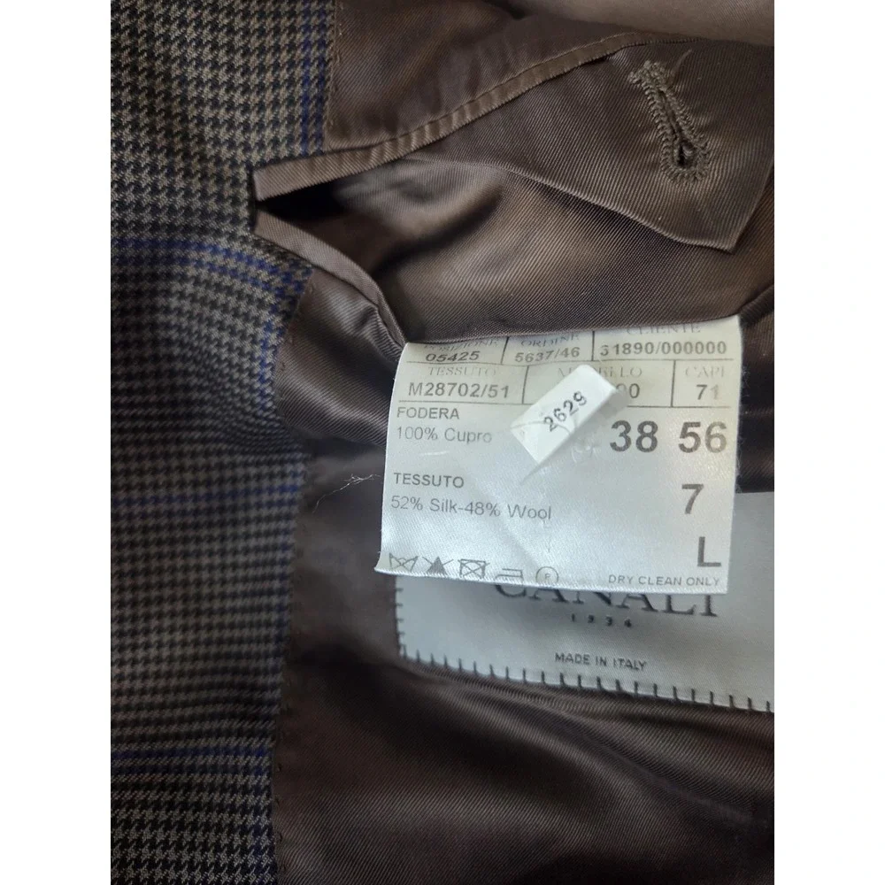 Canali Men's Silk Wool Blazer 56L EU 46L US Brown Beige Blue Plaid Made in Italy